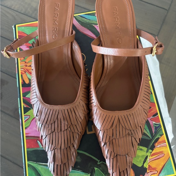 FARM Rio Brown Fringe Slingback Heels - Picture 2 of 2